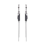 ELLE Rhodium-Plated Sterling Silver Black Agate & Cubic Zirconia Rectangular-Bar Fringe Earrings - 18 × 4mm