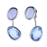 ELLE Rhodium-Plated Sterling Silver Simulated Dark Blue Quartz & Blue Lace Agate Polished Earrings - 12 × 9mm