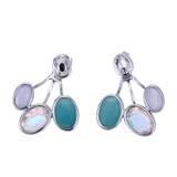ELLE Rhodium-Plated Sterling Silver Simulated White Crystal & Blue Lace Agate & Quartz Polished Stud Earrings - 10 × 7mm