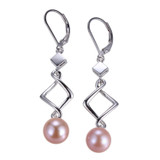 ELLE Rhodium-Plated Sterling Silver Cultured Freshwater Pearl Double-Square Pearl-Drop Earrings