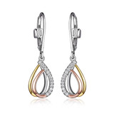 ELLE Gold, Rose-Gold & Rhodium-Plated Sterling Silver Cubic Zirconia Polished Leverback Earrings
