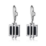 ELLE Rhodium-Plated Sterling Silver Black Agate Polished Earrings - 8 × 2mm
