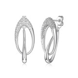 ELLE Rhodium-Plated Sterling Silver Cubic Zirconia Lock Interlocking Pave Stud Earrings - 24 × 9mm