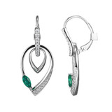 ELLE Rhodium-Plated Sterling Silver Lab-Created Emerald & Cubic Zirconia Pave Pear Drop Earrings - 6 × 3mm