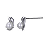 ELLE Rhodium-Plated Sterling Silver Shell Pearl Pear Stud Earrings