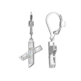 ELLE Rhodium-Plated Sterling Silver Cubic Zirconia Cross Drop Earrings - 4 × 2mm