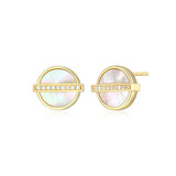 ELLE Gold-Plated Sterling Silver Mother-of-Pearl & Cubic Zirconia Pave Stud Earrings - 9 × 1.5mm