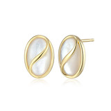 ELLE Gold-Plated Sterling Silver Mother-of-Pearl Sculptural Oval Stud Earrings - 11 × 7 × 1.8mm