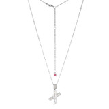 ELLE Rhodium-Plated Sterling Silver Cubic Zirconia Crisscross Rectangular-Cut Pendant Necklace - 5 × 2.5mm