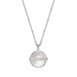 ELLE Rhodium-Plated Sterling Silver White Mother-of-Pearl & Cubic Zirconia Pave Rolo-Chain Round Pendant Necklace - 14 × 1.5mm