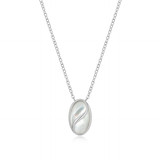 ELLE Rhodium-Plated Sterling Silver White Mother-of-Pearl Sculptural Rolo-Chain Oval Pendant Necklace - 15 × 9 × 1.8mm
