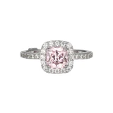 ELLE Rhodium-Plated Sterling Silver Cubic Zirconia Halo Cushion Ring
