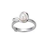 ELLE Rhodium-Plated Sterling Silver Cultured Freshwater Pearl Wavy Round Ring