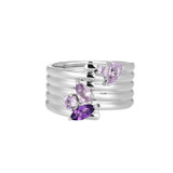 ELLE Rhodium-Plated Sterling Silver Amethyst Polished Band Ring - 6 × 3mm