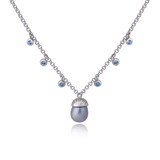 ELLE Rhodium-Plated Sterling Silver Blue Topaz Oval Necklace - 16" + 2" extender