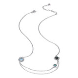 ELLE Rhodium-Plated Sterling Silver Simulated Green Quartz & Mother-of-Pearl & Sky Blue Topaz Polished Necklace - 16" + 2" extender