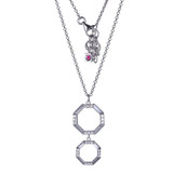 ELLE Rhodium-Plated Sterling Silver Cubic Zirconia Double-Octagon Drop Necklace - 17" + 2" extender