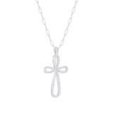 ELLE Rhodium-Plated Sterling Silver Cubic Zirconia Elongated-Link Cross Pendant Necklace - 2 × 5.6mm