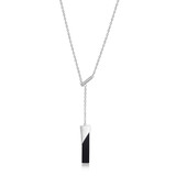 ELLE Rhodium-Plated Sterling Silver Black Agate & Cubic Zirconia Polished Lariat Necklace - 26 × 6 × 2mm