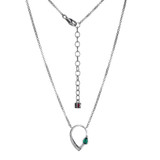 ELLE Rhodium-Plated Sterling Silver Lab-Created Emerald & Cubic Zirconia Pave Rolo-Chain Pear Necklace - 5 × 3mm