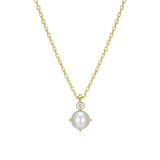 ELLE Gold-Plated Sterling Silver Lab-Grown Diamond & Cultured Freshwater Pearl Gemstone-Drop Cable-Chain Round Drop Necklace - 1.2 × 1.9mm