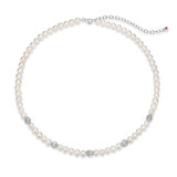 ELLE Rhodium-Plated Sterling Silver Cultured Freshwater Pearl & Cubic Zirconia Round Necklace - 17" + 3" extender