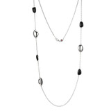 ELLE Rhodium-Plated Sterling Silver Black Agate Station Rolo-Chain Triangular Necklace - 12.5 × 7.5mm