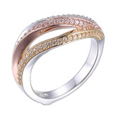 ELLE Gold, Rose-Gold & Rhodium-Plated Sterling Silver Cubic Zirconia Tri-Color Triple-Band Ring
