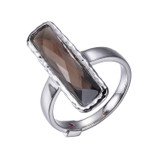 ELLE Rhodium-Plated Sterling Silver Smoky Quartz Polished Ring - 22 × 5 × 4mm