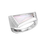 ELLE Rhodium-Plated Sterling Silver White Mother-of-Pearl & Cubic Zirconia & White Crystal Polished Ring - 15 × 8.4 × 4mm