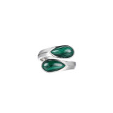 ELLE Rhodium-Plated Sterling Silver Malachite Bypass Ring - 12 × 6mm
