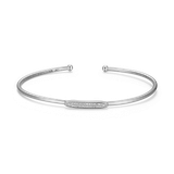 M by Monte Luna Rhodium-Plated Sterling Silver Lab-Created Diamond Oval Accent Pave Flex Cuff Bracelet
