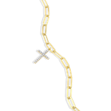 M by Monte Luna Two-tone Sterling Silver Cross Pendant Lab-Created Diamond Paperclip Bracelet