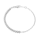 M by Monte Luna Rhodium-Plated Sterling Silver Mini Paperclip Chain & Bezel-Set Lab-Created Diamond Bracelet