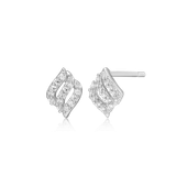 M by Monte Luna Rhodium-Plated Sterling Silver Lab-Created Diamond Flame Pave Stud Earrings
