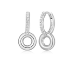 M by Monte Luna Rhodium-Plated Sterling Silver Lab-Created Diamond Donut Drop Huggie Earrings