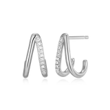 M by Monte Luna Rhodium-Plated Sterling Silver Split Hoop Lab-Created Diamond Huggie Earrings