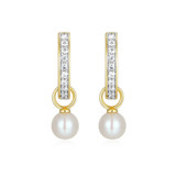M by Monte Luna Gold-Plated Sterling Silver Cultured Freshwater Pearl & Lab-Created Diamond June Birthstone Charm Huggie Earrings