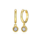 M by Monte Luna Gold-Plated Sterling Silver Lab-Created Diamond Round Beaded Halo Huggie Drop Earrings