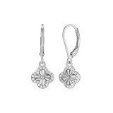 M by Monte Luna Rhodium-Plated Sterling Silver Lab-Created Diamond Clover Leverback Earrings