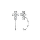 M by Monte Luna Rhodium-Plated Sterling Silver Lab-Created Diamond Pavé Cross Curved Post Earrings