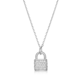 M by Monte Luna Rhodium-Plated Sterling Silver Lab-Created Diamond Lock Pendant Necklace