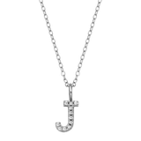 M by Monte Luna Rhodium-Plated Sterling Silver Lab-Created Diamond Letter "J" Initial Pendant Necklace