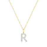 M by Monte Luna Gold-Plated Sterling Silver Lab-Created Diamond Letter "R" Initial Pendant Necklace