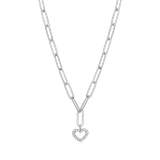 M by Monte Luna Rhodium-Plated Sterling Silver Open Heart Pendant Lab-Created Diamond Paperclip Necklace