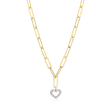 M by Monte Luna Two-tone Sterling Silver Open Heart Pendant Lab-Created Diamond Paperclip Necklace