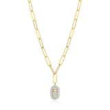 M by Monte Luna Two-tone Sterling Silver Cross Tag Pendant Lab-Created Diamond Paperclip Necklace