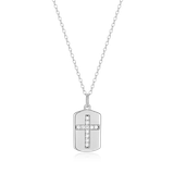 M by Monte Luna Rhodium-Plated Sterling Silver Cross Tag Lab-Created Diamond Pendant Necklace