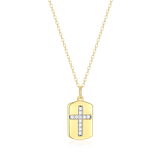 M by Monte Luna Gold-Plated Sterling Silver Cross Tag Lab-Created Diamond Pendant Necklace