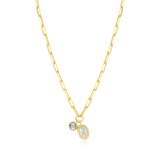 M by Monte Luna Gold-Plated Sterling Silver October Birthstone Lab-Created Opal & Lab-Created Diamond Mini Paperclip Necklace
